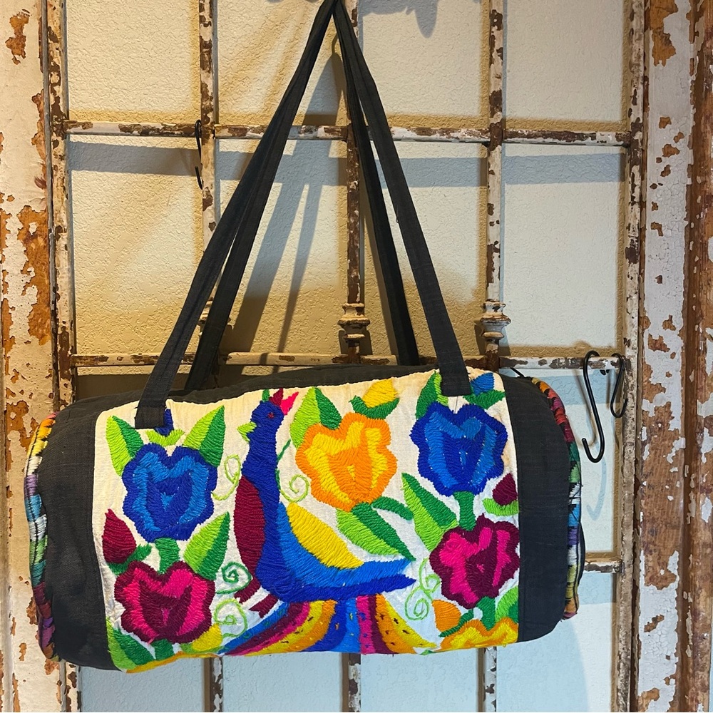 Mexican Quilted Embroidered Duffel Bag